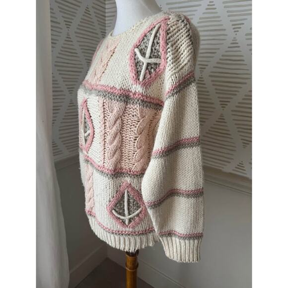 Vintage Le Pull-Over by Irene Leung Small Knit Cream Pink Shoulder Pad Sweater - Picture 3 of 8